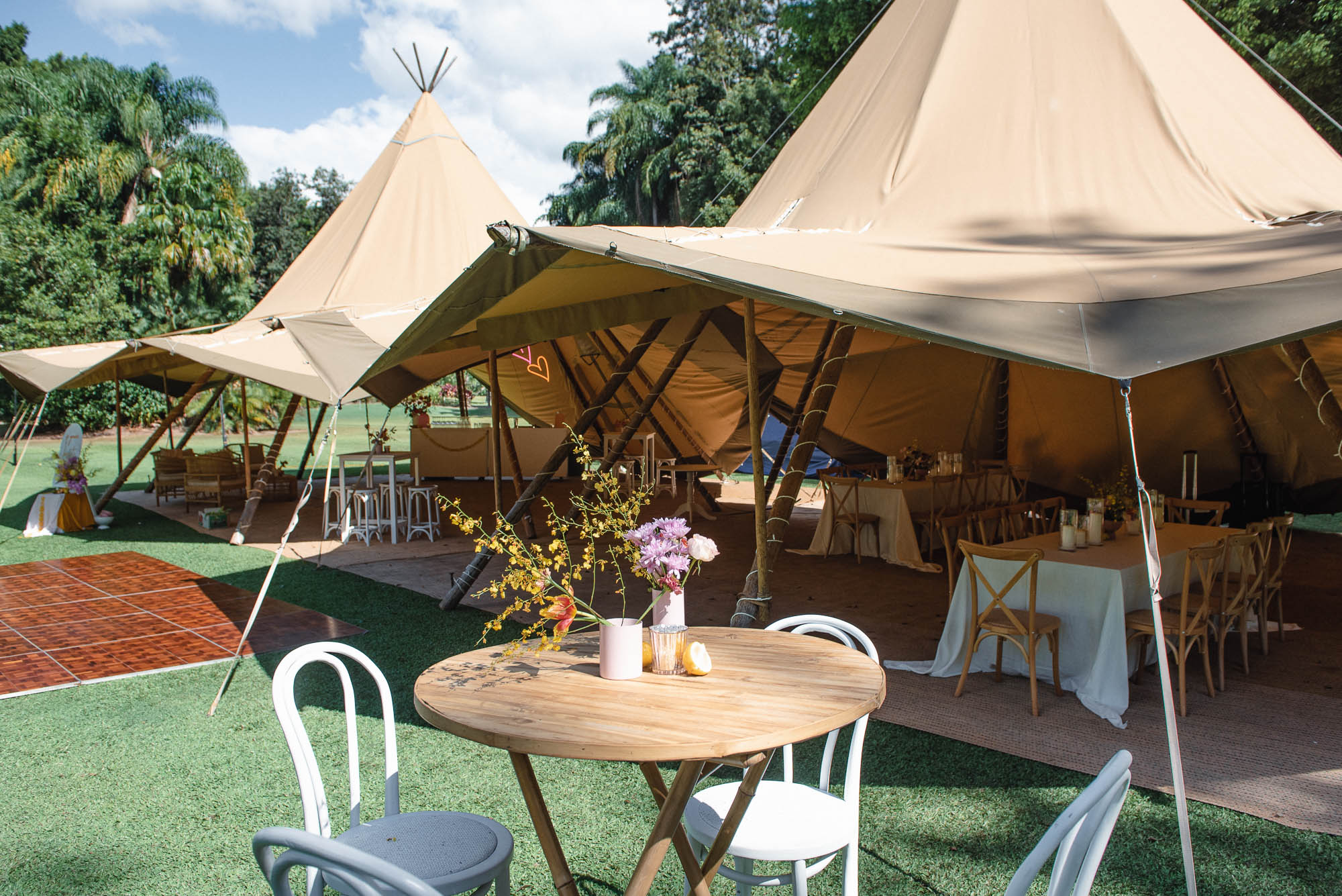 tipi wedding cocktail set up