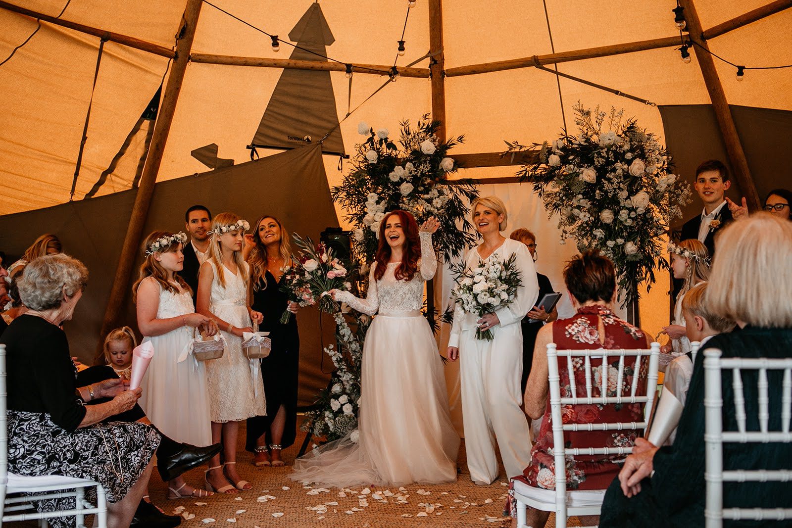 wet weather wedding ceremony inside tipi