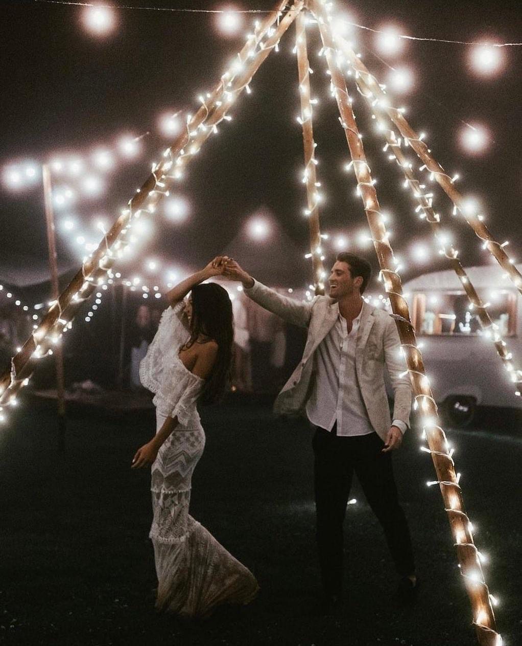 First dance wedding under fairy lights