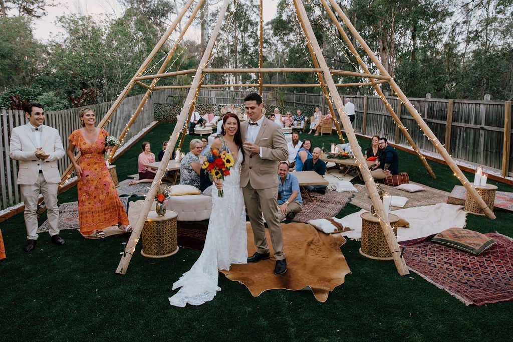 Backyard wedding naked tipi