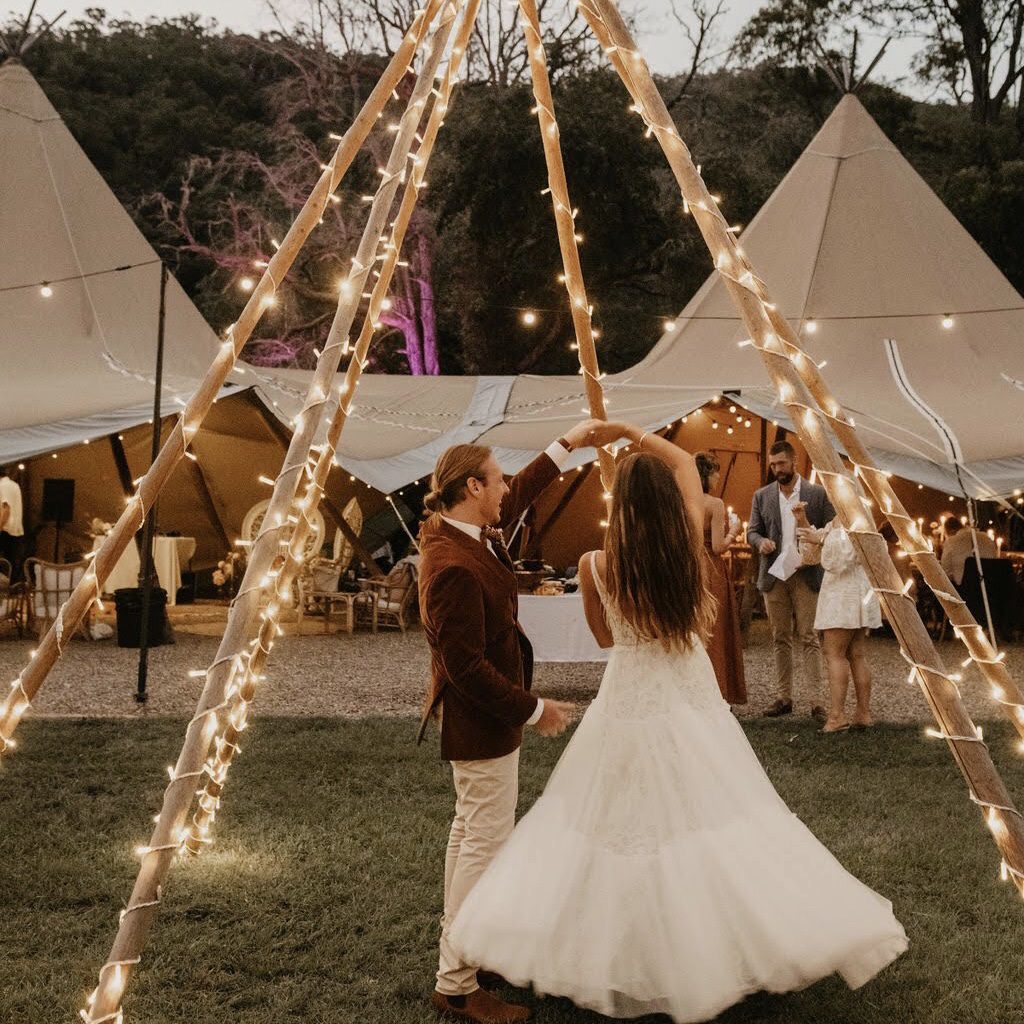 First dance tipi wedding fairy lights