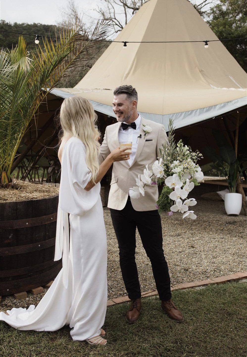 Tipi wedding white orchids