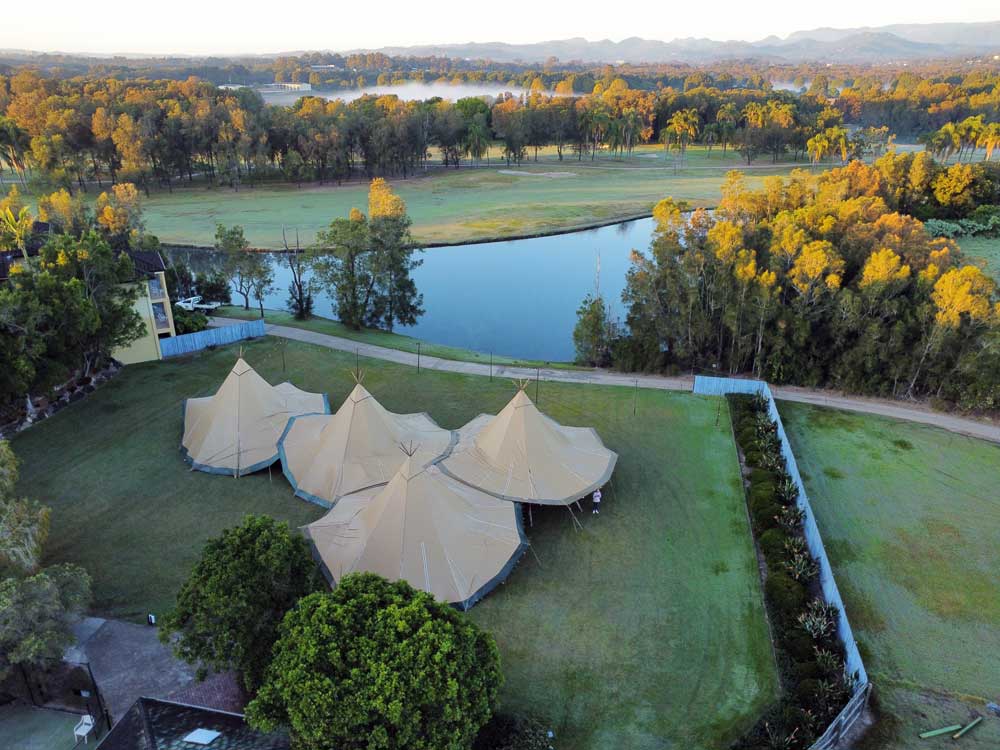 Corporate event under tipis at Mercure Gold Coast Resort